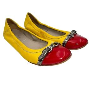 AGL Attillio Giusti Leombruni Monika Pink Cap Toe Yellow Ballet Flats SZ 37